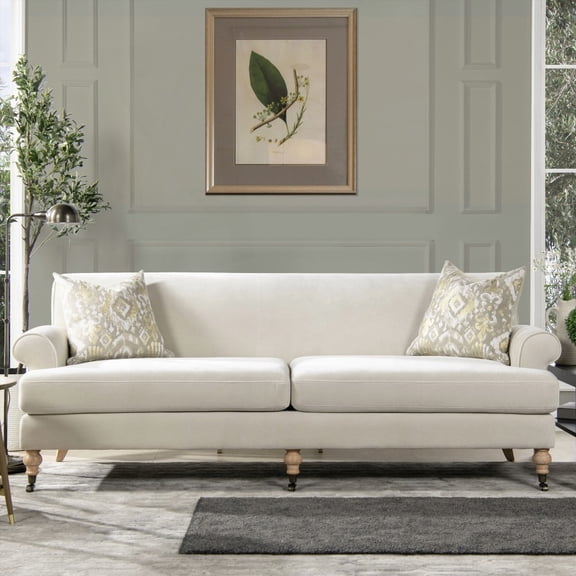 Modern French Beige 88" Lawson Sofa with Two Removable Cushions