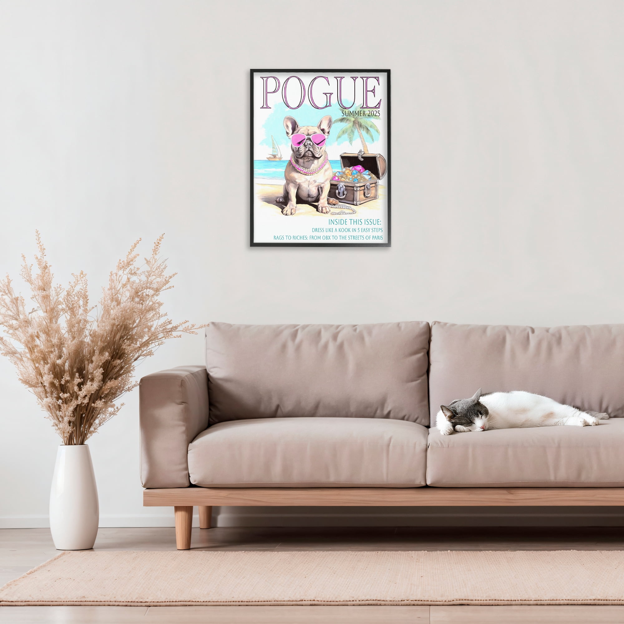 Stupell Industries Pogue Summer Dog Fashion Black Framed Giclee Art, design by Grotto Studios
