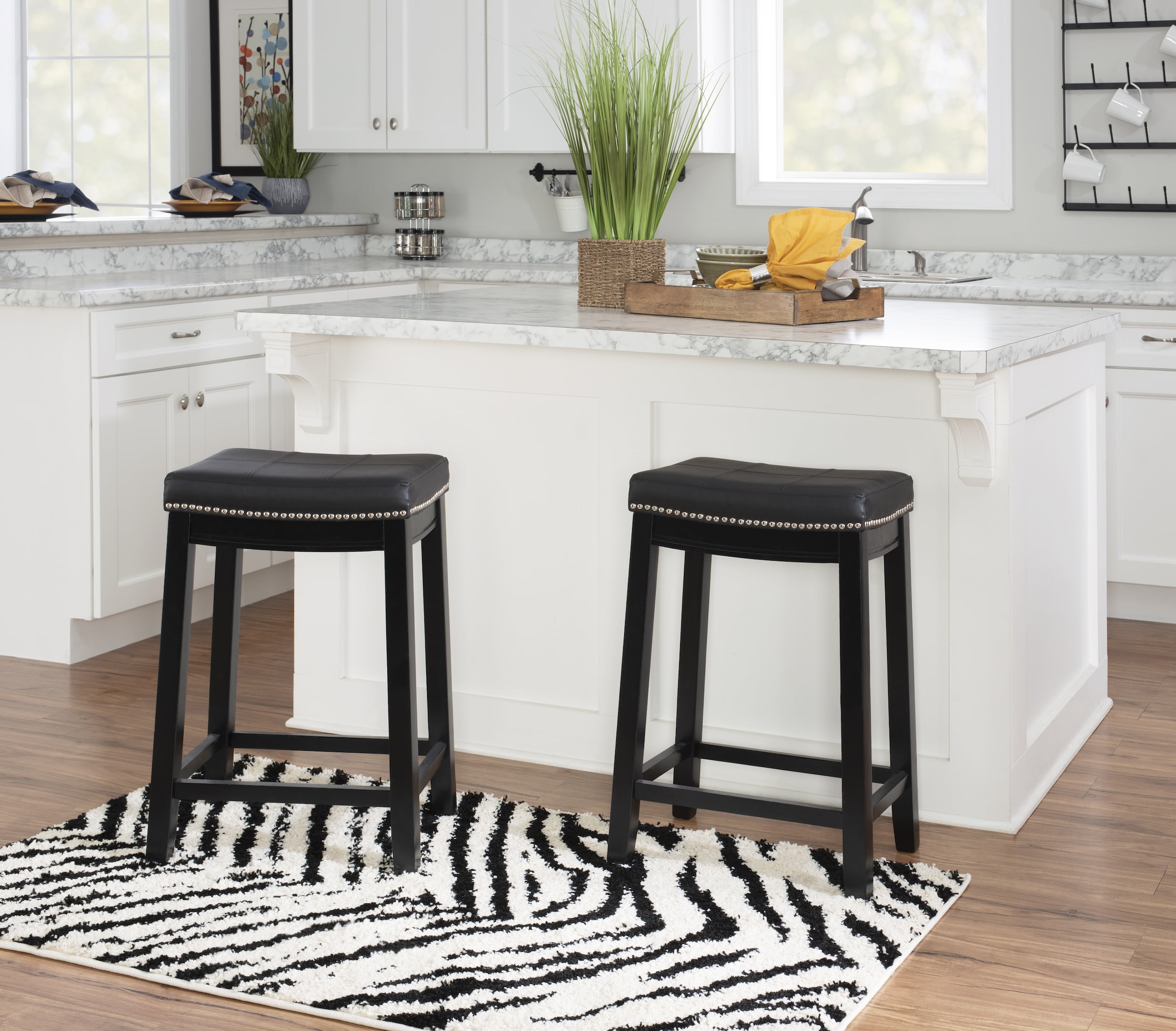 Linon Claridge 26" Backless Jet Black Counter Stool with Faux Leather seat
