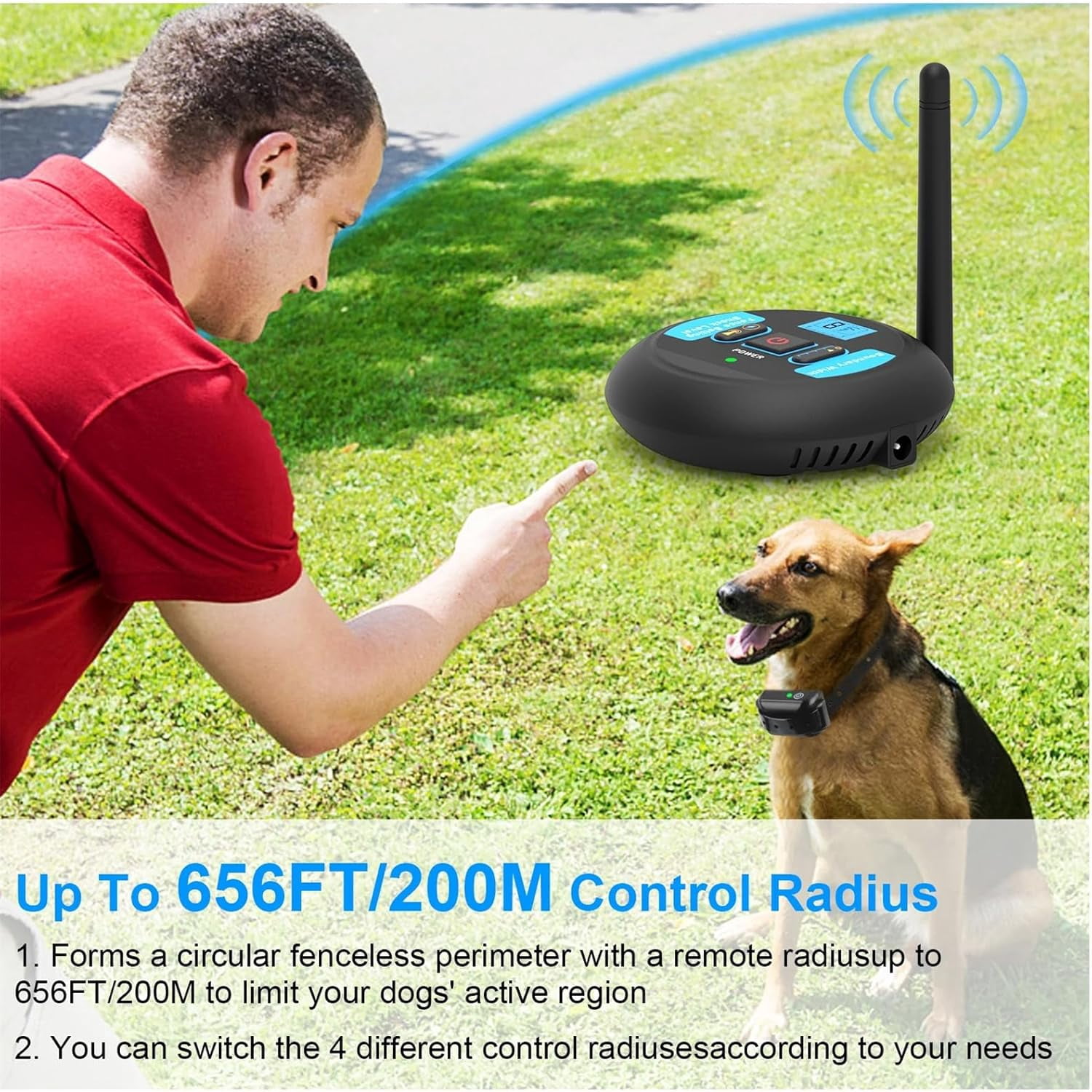 Wireless Dog Fence System with Vibration & Shock Modes - Waterproof Rechargeable Collar, Safe Boundary Control for Stubborn Dogs, No Random Over-Correction, Indoor/Outdoor Pet Containment