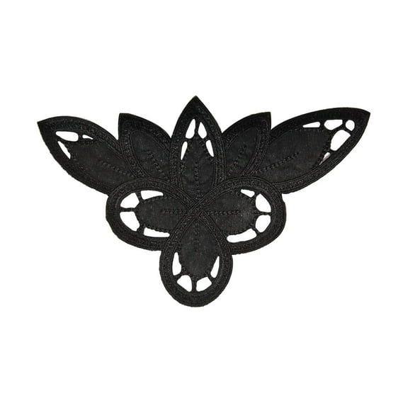 ID 5099 Black Lace Flower Large Patch Blossom Craft Embroidered Iron On Applique