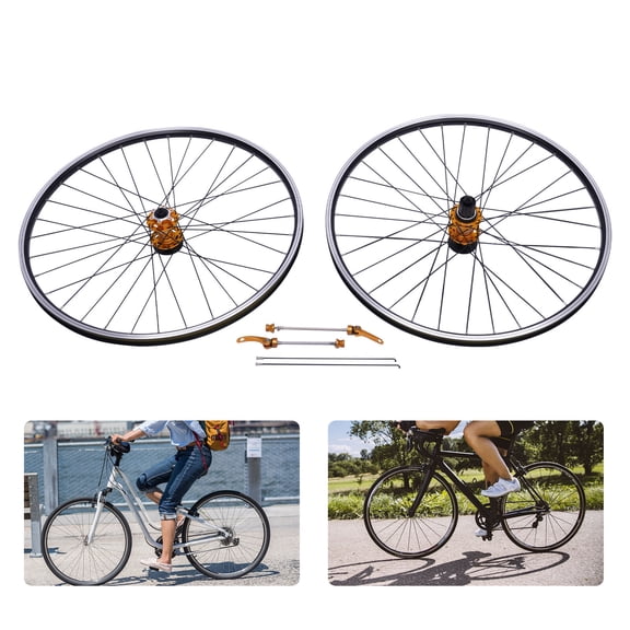 ToppiJoy 27.5" Mountain Bike Wheelset, Aluminum Alloy Rim Wheels Quick Release Disc Brakes, 32 Spokes Bike Wheels fit 7-11 Speed Cassette Golden