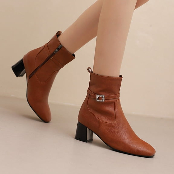 Rhinestone Decor Square Toe Heel Ankle Boots For Women