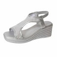 thumbnail image 3 of Women's Textured Wedge Sandals Wide Width Open Toe Summer Beach Sandals Elastic Back Strap Breathable Casual Walking Shoes Non Slip Platform Dress Sandals, 3 of 10