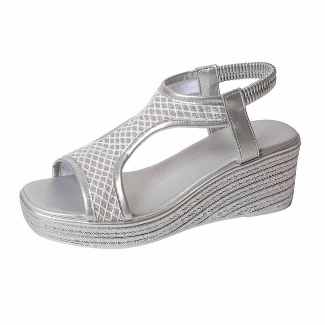 WLOELOEW Casual Wedge Sandals For Women Spring Summer Solid Color Peep-Toe Open-Toe Pu Upper Size 9 Us Foot Length 10.24 Inches Thick Sole Beach Style Comfortable Wear