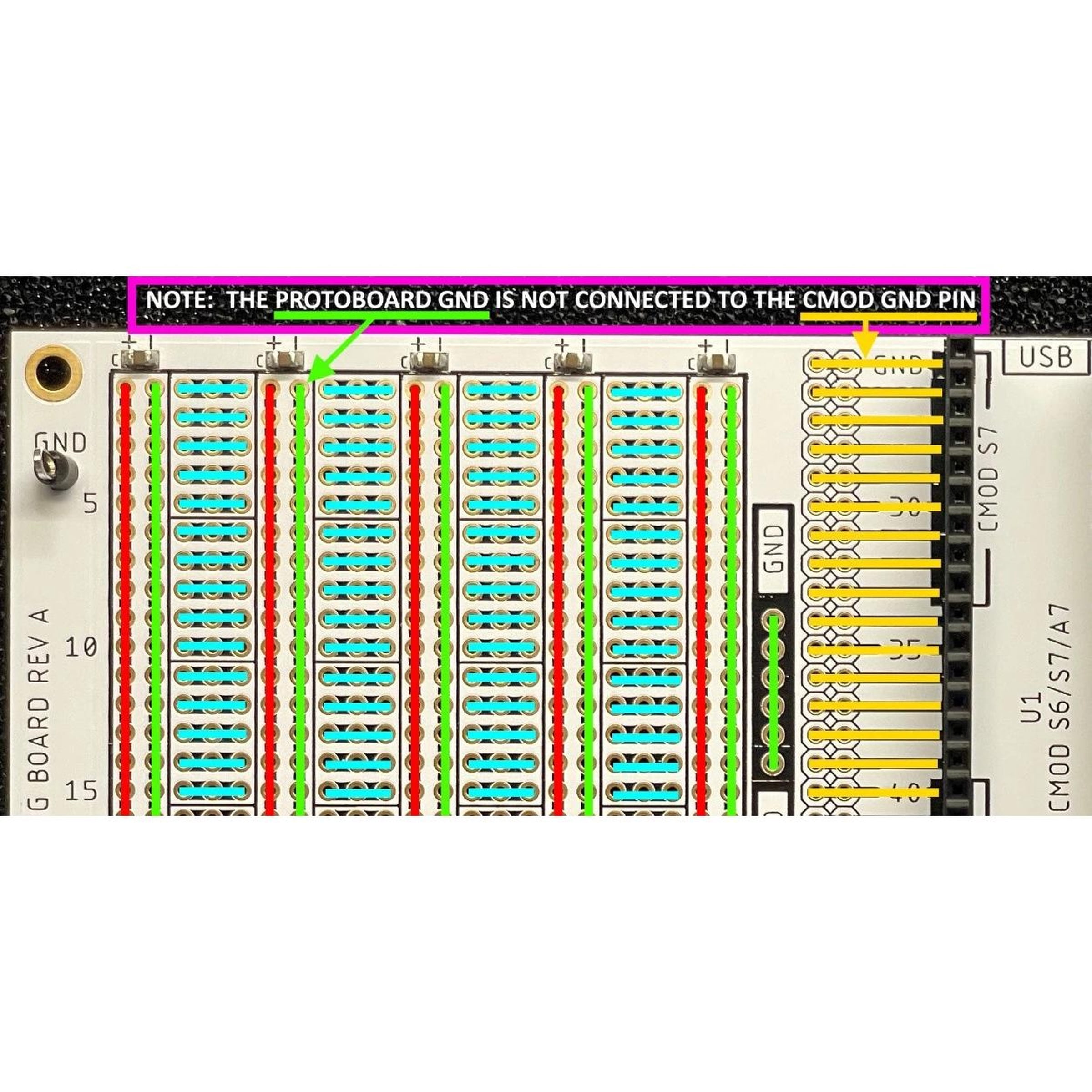 Prototyping board for Digilent S6/S7/A7 CMOD FPGA modules, Arduino Nano & Every