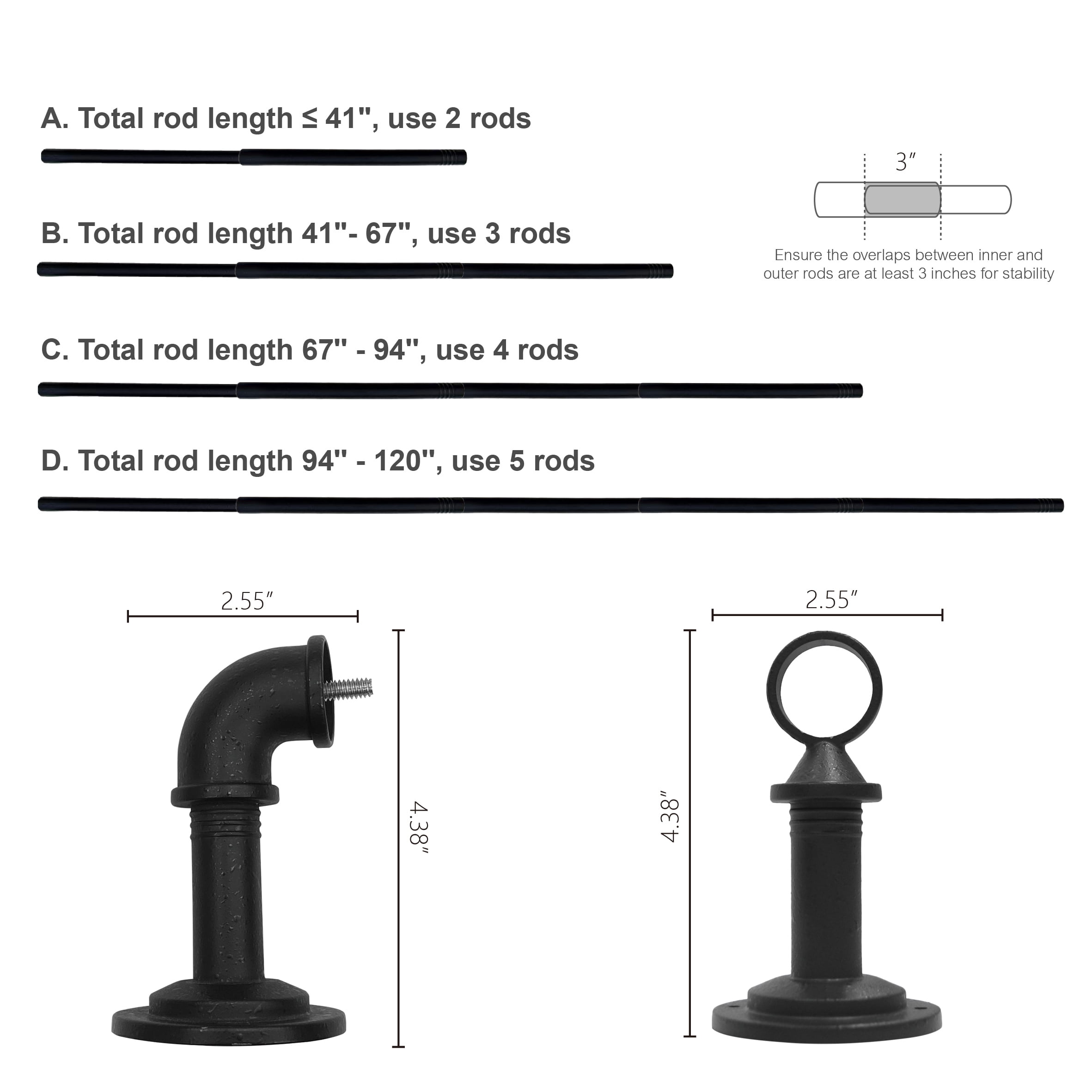 Better Homes & Gardens 1" Wrought Iron Finish Industrial Pipe Single Curtain Rod 32-120"