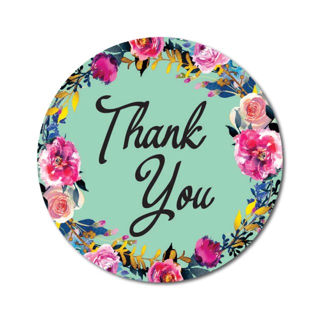 Darling Souvenir Rond 45 Pcs Floral & Vignes Bord Vert Mer Merci Autocollants Enveloppe Sceau-1,6 Pouces
