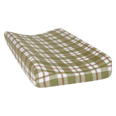 Green Changing Pad Cover - Green and Brown Plaid Deluxe Flannel Changing Pad Cover