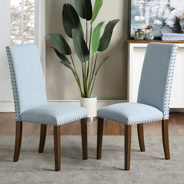 Linen Fabric Dining Room Chairs, Fabric Nailhead Dining Chairs