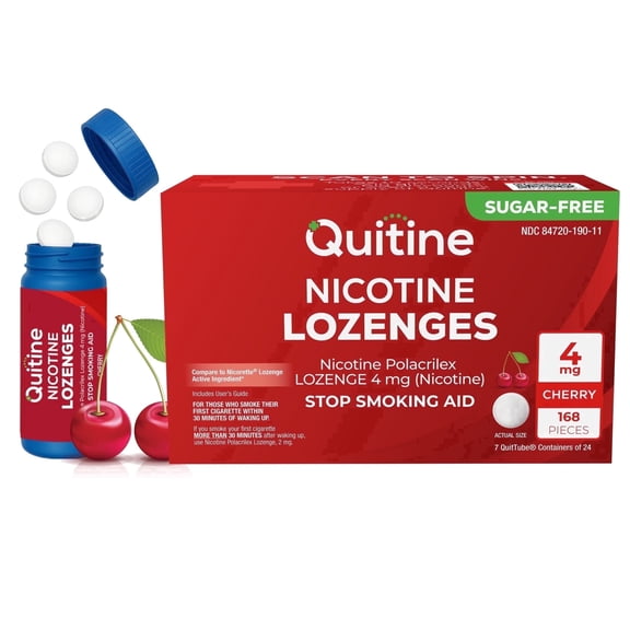 Quitine Nicotine Lozenges 4mg Cherry, 168 Count, Stop Smoking Aid