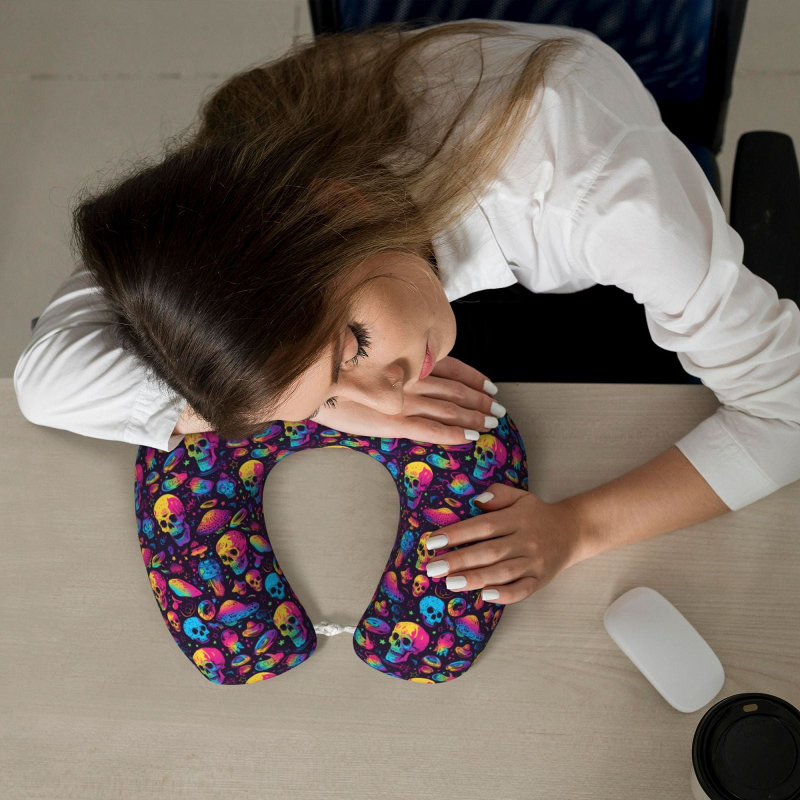 Xecao colorful Skull Retro Print Memory Foam Cervical Neck Pillow Versatile U-Shaped Pillows for Home,Office,Camping,Travelling,Soft Washable Cover