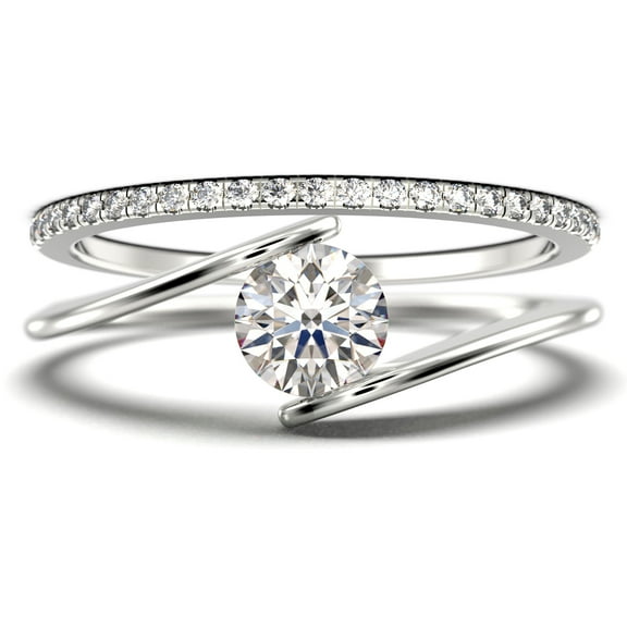 Solitaire 1.50 Carat Round Cut Diamond Moissanite Unique Engagement Ring, Bridal Rings Set Wedding Ring in 925 Sterling Silver With 18k White Gold Plating Band, Gift For Her, Promise, Anniversary Ring