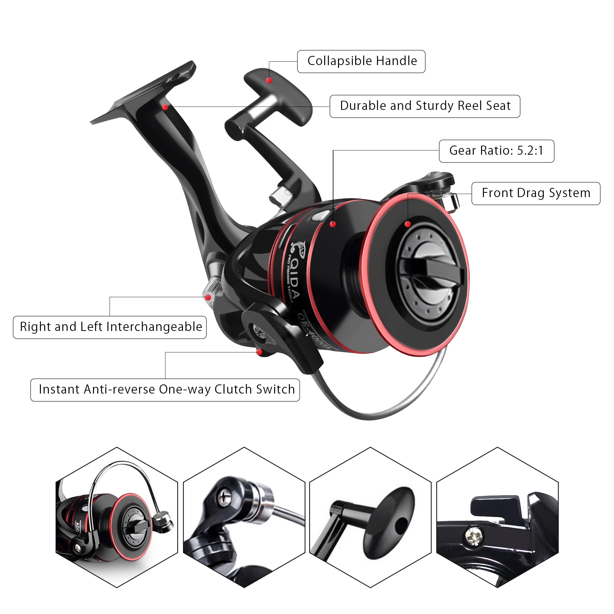 Fishing Rod and Reel Combo 7ft Ambidextrous, Portable Fishing Pole Kit with Spinning Reel, Lures, Line, Carrier Bag for Adult Teens Beginner