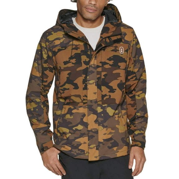 Bass Outdoor Men’s Storm Camouflage Water-Resistant Hiking Tech Jacket,Olive Camo, Small