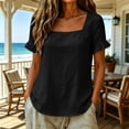 thumbnail image 3 of Uootdi Womens Summer Tops Square Neck Short Sleeve Ruffle Cuffs Plain Short Sleeve Tops for Women Flowy Fit Everyday Wear Breathable Tops for Women, 3 of 7