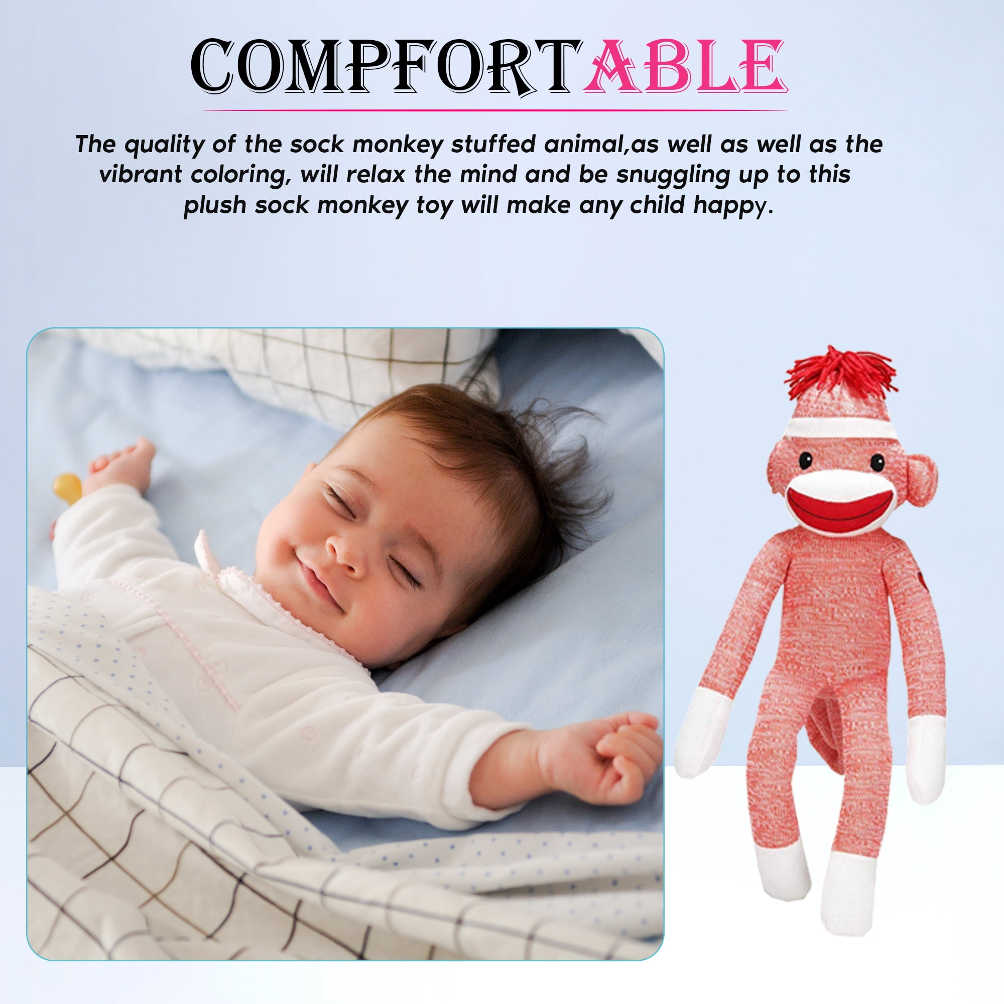 Made by Aliens Adorable Orange Sock Monkey, The Original Traditional Hand Knitted Stuffed Animal Toy Gift-for Kids, Babies, Teens, Girls and Boys Baby Doll Present Puppet 20 Inches