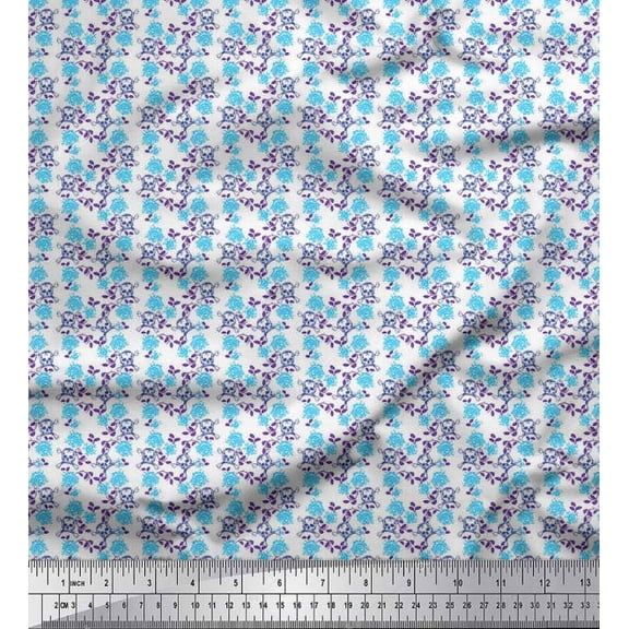 Soimoi Poly Georgette Fabric Leaves,Skull & Rose Block Print Sewing Fabric Yard 42 Inch Wide