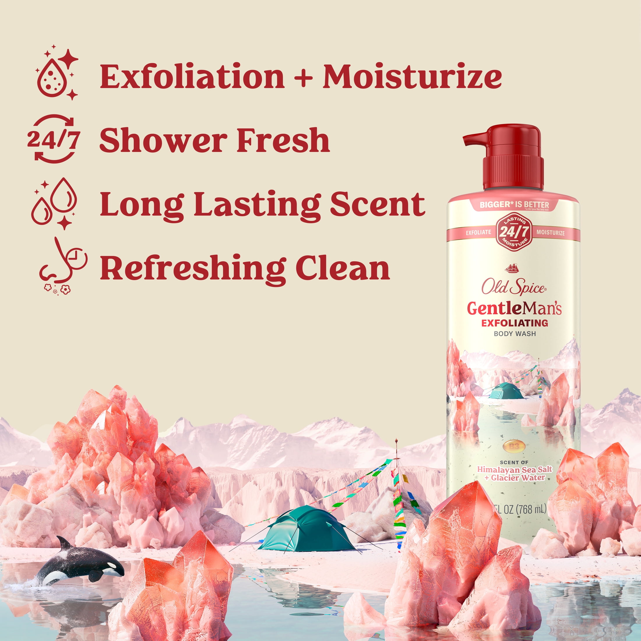 (3 pack) Old Spice Men's Body Wash for Men, Himalayan Sea Salt , 24/7 Shower Fresh, 18 oz, Exfoliation + Moisturization, 26oz