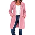 thumbnail image 3 of Women Long Vertical Ribbed Knit Hooded Sevevn Cardigan Full Zip Drawstring Dual Side Pockets Long Sleeve Casual Outer Coat For Spring Fall, 3 of 8
