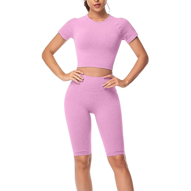 Gibobby Conjunto de Entrenamiento para Mujer Conjunto de ropa de yoga Moda Sexy Correr al libre Desnudo Ropa deportiva Ropa deportiva de secado rápido ajustada(Morado, L)