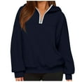 thumbnail image 3 of Vibrex Women's Quarter Zip Hoodie with Pocket Long Sleeve Casual Pullover Comfy Cropped Sweatshirt Streetwear Top, 3 of 6