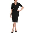 thumbnail image 2 of INSPIRE CHIC Women's Sheath Dress V Neck Short Sleeves Wear-to-Work Bodycon Midi Dresses XL Black, 2 of 6