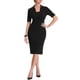 thumbnail image 2 of Vestido ajustado de mujer Inspire Chic con cuello en V, mangas cortas, vestido midi bodycon negro, talla 3XL, 2 of 6