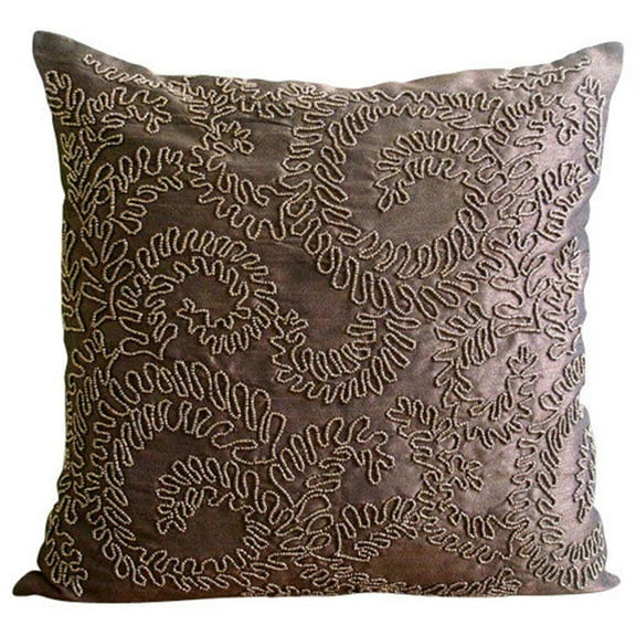 Pillow Covers, Brown Decorative Sofa Pillow Covers 16x16 inch (40x40 cm), Silk Throw Pillows For Couch, Nature & Floral, Ivy, Beaded, Tropical PillowcaseWith Zipper - Brown Gold Ivy