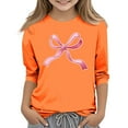 thumbnail image 2 of dazeni Girls 3/4 Length Sleeve Tops Cute Bow Print Crew Neck Graphic T-Shirt Blouse Casual Preppy Clothes, 2 of 5