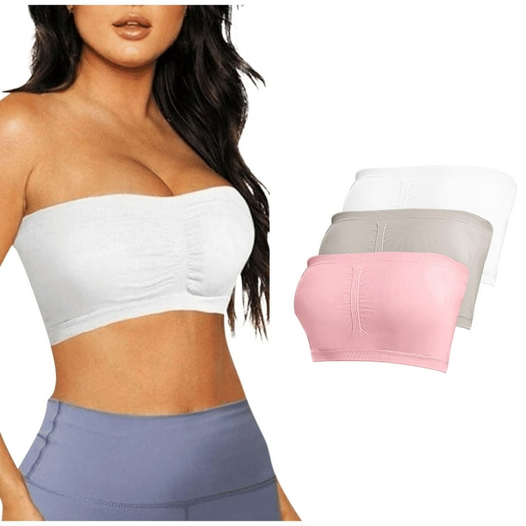 Qcmgmg Wireless Bras Solid Color Strapless Bra for Big Bust Bandeaus Tube  Top Padded Plus Size Bras Clearance 3 Pack