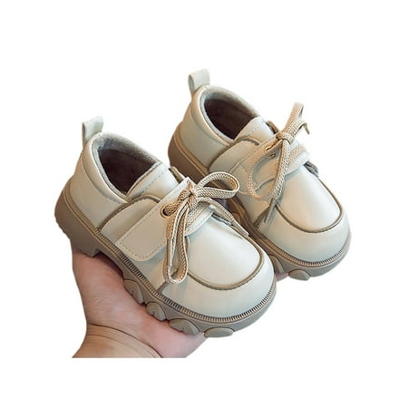 

SIMANLAN Boys Casual Leather Shoe Comfort Flats Uniform Lightweight Lace Up Dress Shoes Beige 6.5C