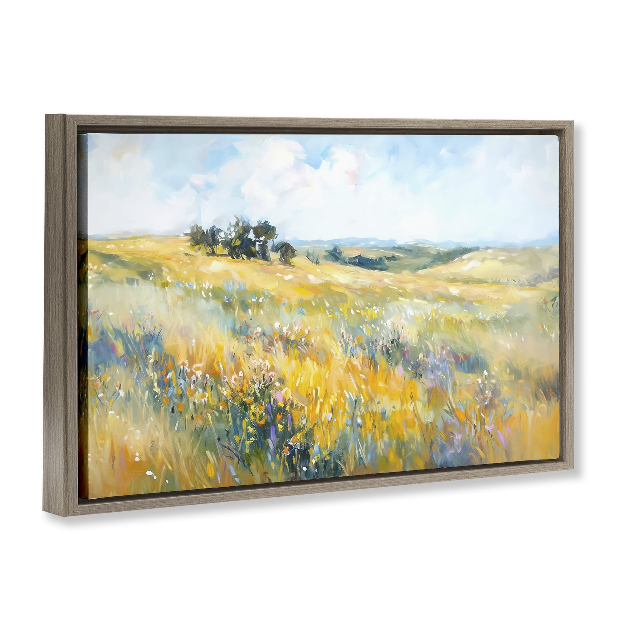 Stupell Industries Country Prairie Scene Landscape & Nature Painting Brown Floater Framed Canvas Art Print Wall Art, 25 x 17
