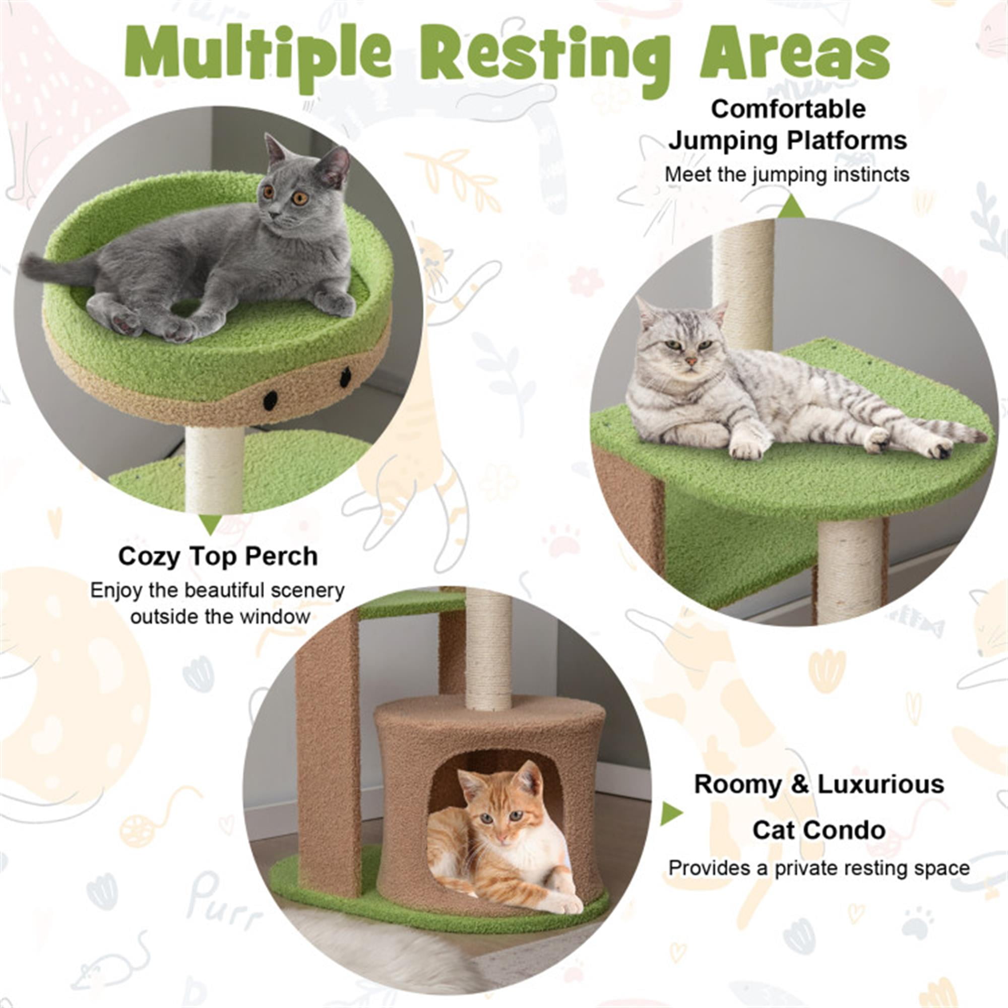 Kadyn 56" 5-Tier Cat Tree Tower for Indoor Cat Condo Sisal Scratching Posts with Jump Platform Cat Furniture Activity Center Play House, Green
