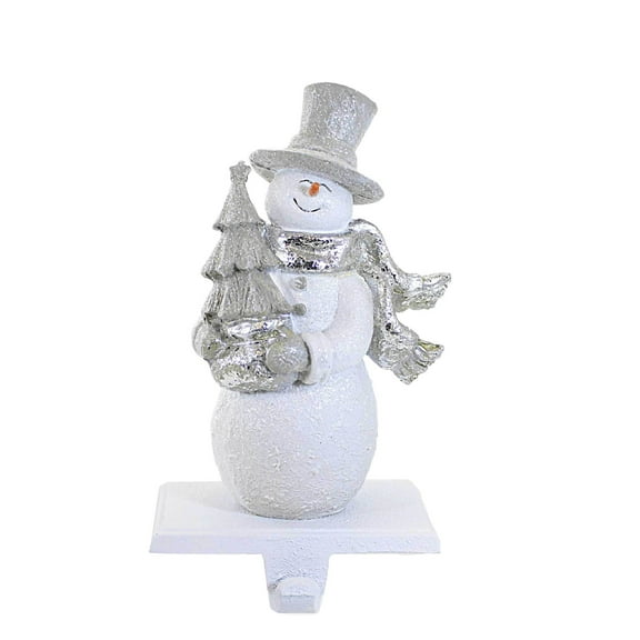 Christmas Snowman W/Scarf Stocking Holder Polyresin Silver Hat Scarf Y6406 Tree