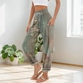 thumbnail image 2 of Mlqidk Linen Pants Women Summer Baggy Boho Floral Wide Leg Harem Pants Elastic Waisted Flowy Fashion Trousers Beach Vacation Slacks with Pockets Army Green M, 2 of 6