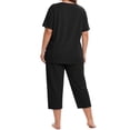 thumbnail image 4 of WellSize Plus Size Women Pajamas Set V Neck Short Sleeve Tops and Capris with Pockers Two Piece Lounge Sets Summer Oufits sleepwear, 4 of 7