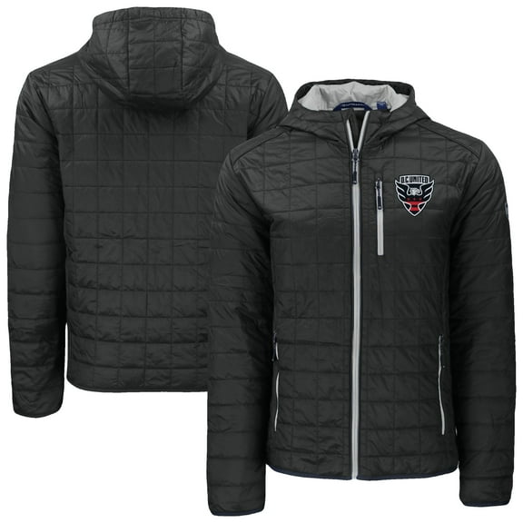 Men's-Cutter & Buck  Black D.C. United Rainier Primaloft Eco Full-Zip Hooded Jacket