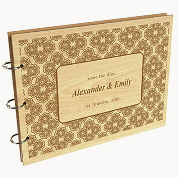 Darling Souvenir Personalized Engraved Laser Cut Wedding Guest Book Wooden Cover Sign-in Book Registry Guestbook Scrapbook-78