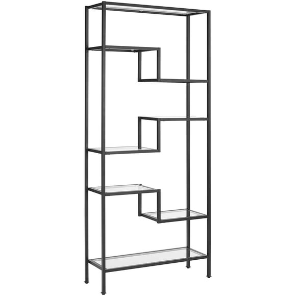 Crosley Furniture Sloane Bookshelf with Glass Shelves, Bookcase Storage, Matte Black