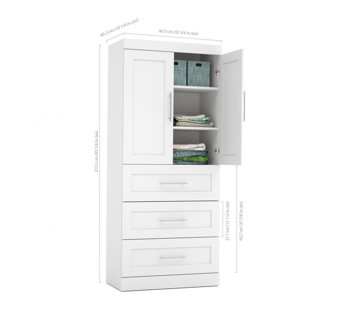 Pur by Bestar 36" Storage Unit with 3-drawer Set And Doors
