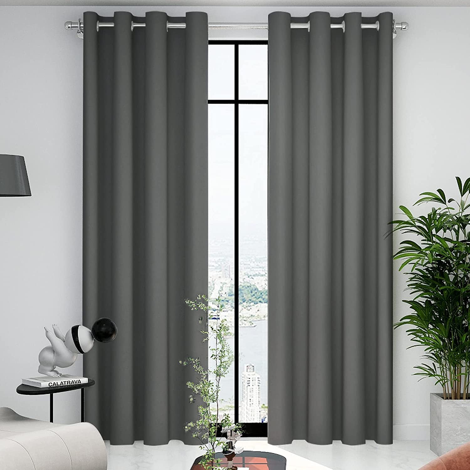 Deconovo Grommet Blackout Curtains Room Darkening Window Drapes Thermal Insulated Curtains for Bedroom, Living Room, Kids Room 55Wx84L inch Dark Gray 2 Panels