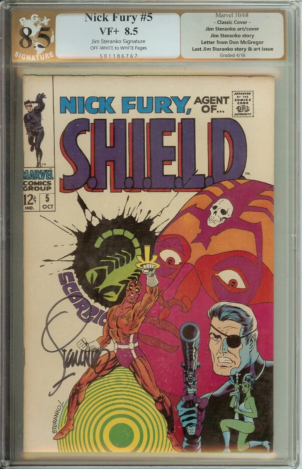 Nick Fury Agent of SHIELD #5 PGX 8.5 not CGC Signed Steranko