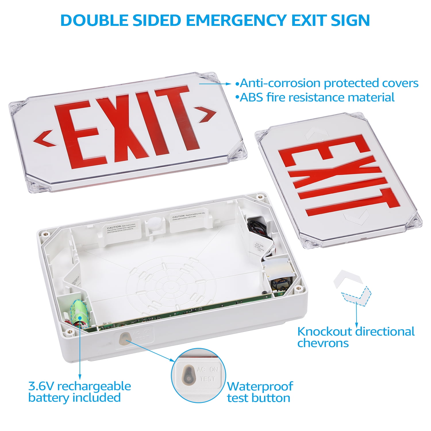 LEONLITE 4Pack LED Exit Sign with Battery Backup, UL Listed, Outdoor Hardwired Exit Light with Double Sided, AC 120/277V, Weatherproof Emergency Exit Sign, Red