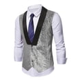 thumbnail image 4 of FINALGANG Men's Sequin Sleeveless Vest With Bow Tie Set Solid Color Shiny Button Front V Neck Relaxed Fit Gilet For Party Formal Dress Wear Leisure Top, 4 of 6