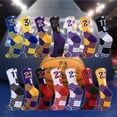 thumbnail image 3 of Professional Men's Basketball Socks Number Sports Socks Knee High Thickened Towel Bottom Cycling Running Fast-drying Breathable Adult Non-Slip Child Adult Socks for (33-38)Kids ( KB 24-Purple White, 3 of 9