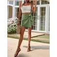 thumbnail image 3 of Women'S Summer Mini Wrap Shorts Knot High Waist Belted Skorts Zipper Casual Loose Skirt Green S, 3 of 8
