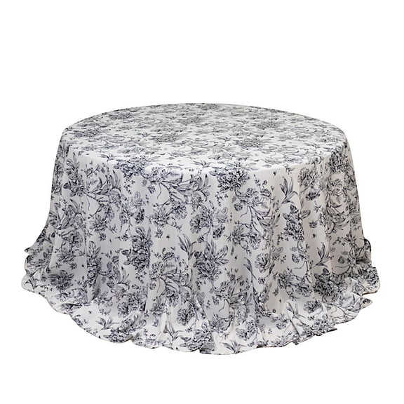 BalsaCircle 132" White with Black French Toile Polyester Round Vintage Square Pastoral Floral Rustic Table Cloth Washable Table Cover