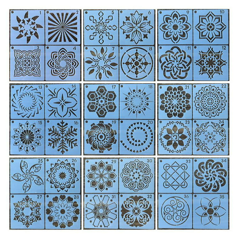 ZZIYEETTM Reusable Mandala Stencils Mandala Dot Painting Tools Templates  for DIY Art Project Painting On Wood Wall Stone (Square-48pcs)