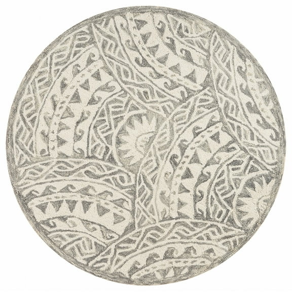 4â€™ Round Gray Decorative Waves Area Rug